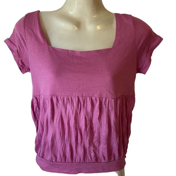 Y2K Gap Women XS Blouse Top Square Neck Pink Soft Jersey Knit Preppy Academia - Picture 1 of 7